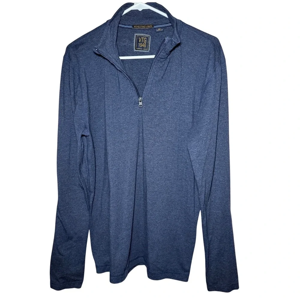 Vintage 1946 Quarter Zip Pullover Men Size Medium Blue Heathered Cotton Blend